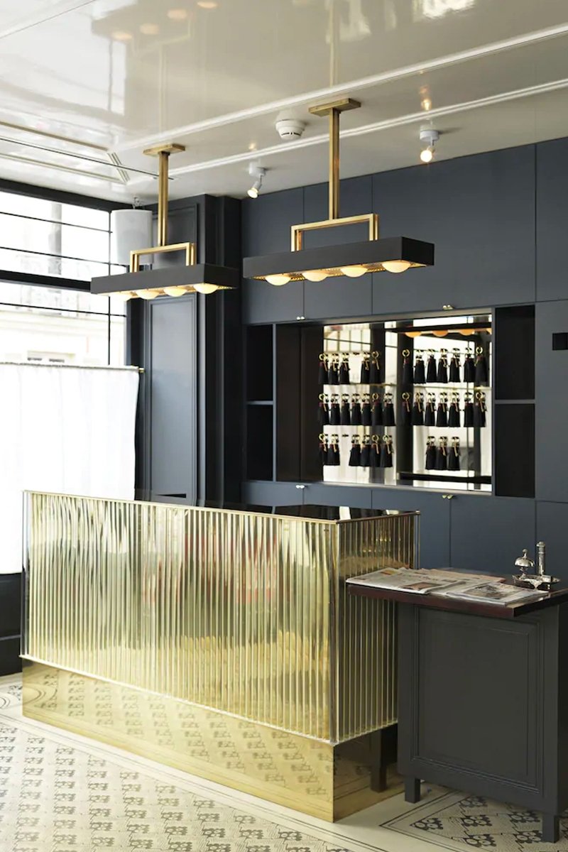 Metallic gold cocktail bar for interior of Grand Pigalle Hôtel, Paris by Dorothée Meilichzon of Chzon.